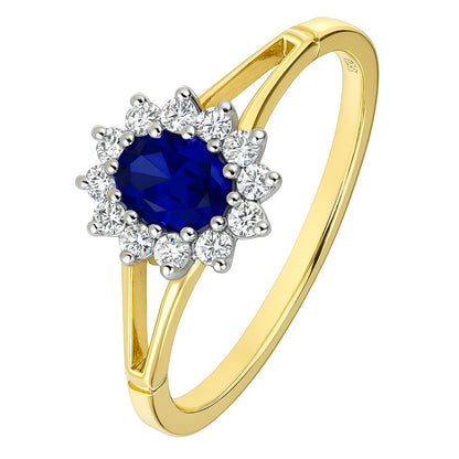 9ct Gold Sapphire & Cubic Zirconia Cluster Ring