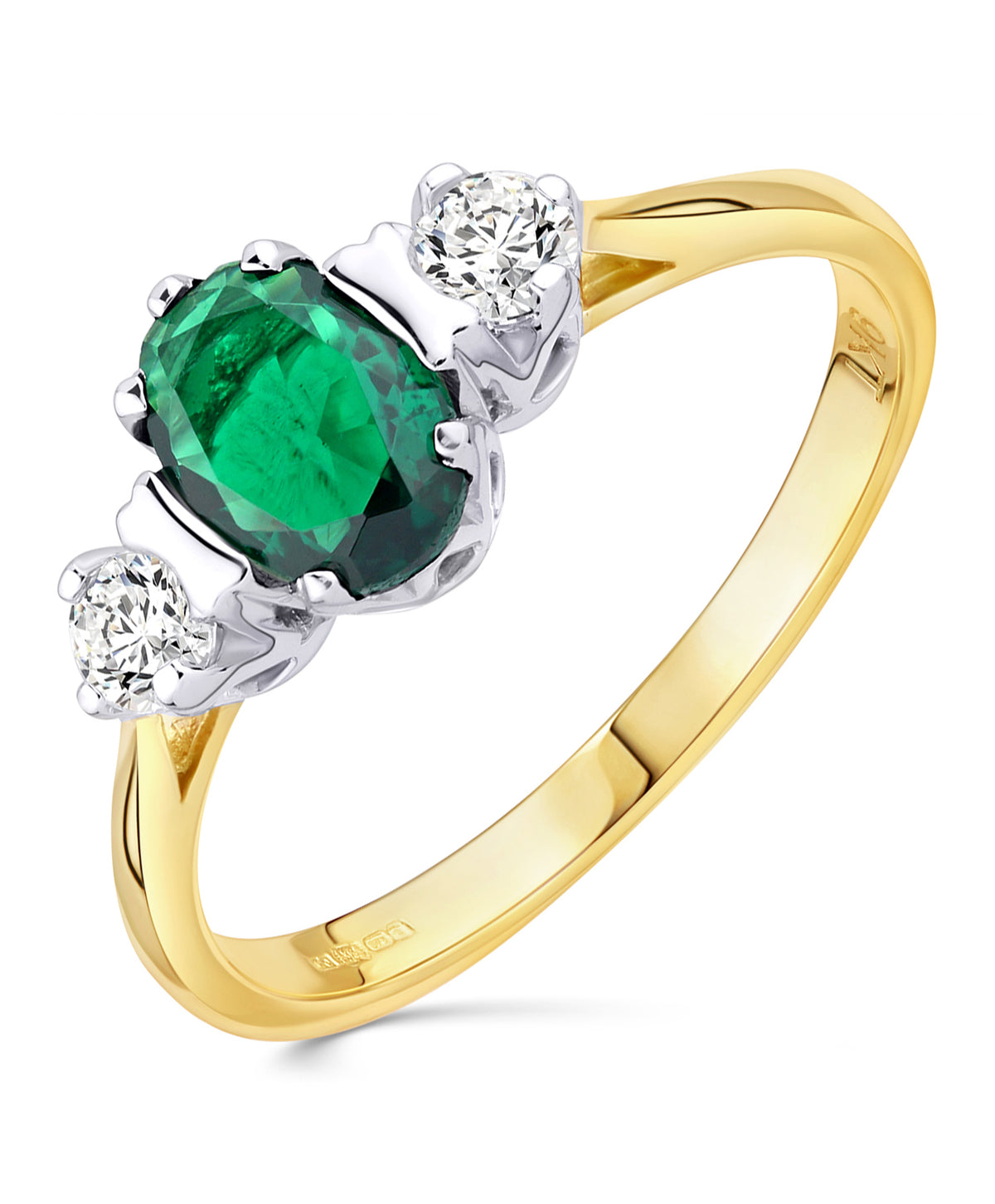 9ct Gold Emerald & Cubic Zirconia Trilogy Ring