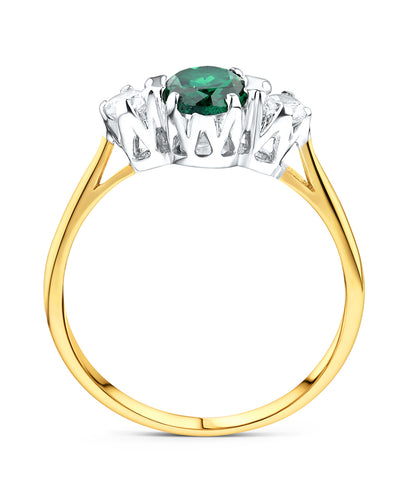 9ct Gold Emerald & Cubic Zirconia Trilogy Ring