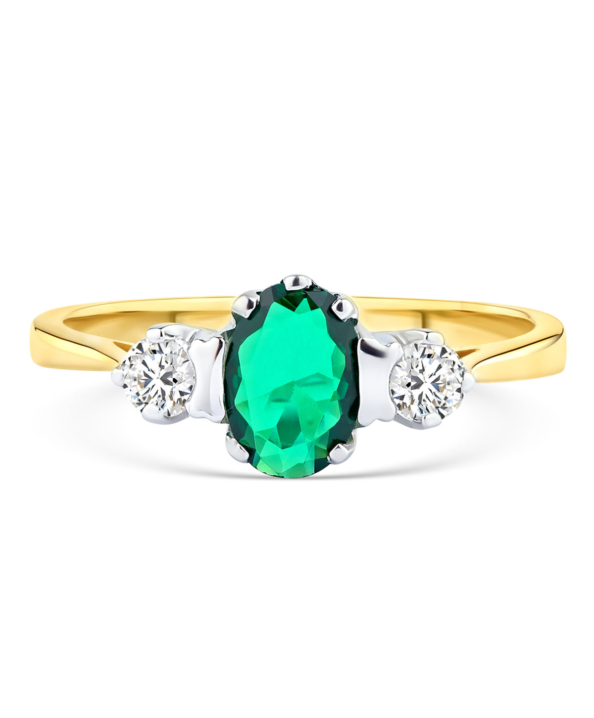 9ct Gold Emerald & Cubic Zirconia Trilogy Ring