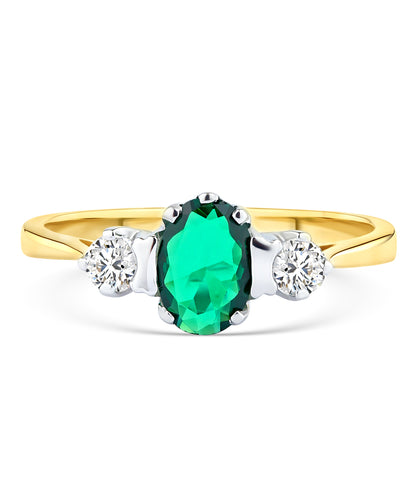 9ct Gold Emerald & Cubic Zirconia Trilogy Ring
