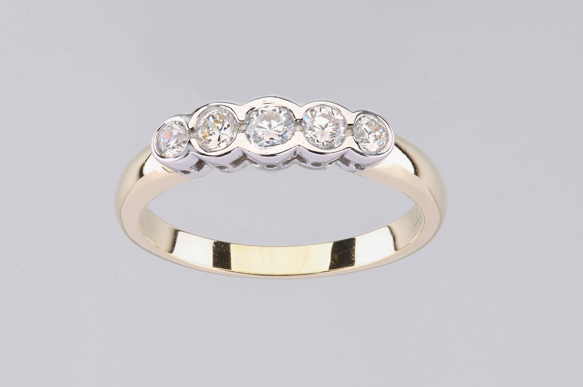 9ct Gold & Cubic Zirconia Five Stone Band Ring