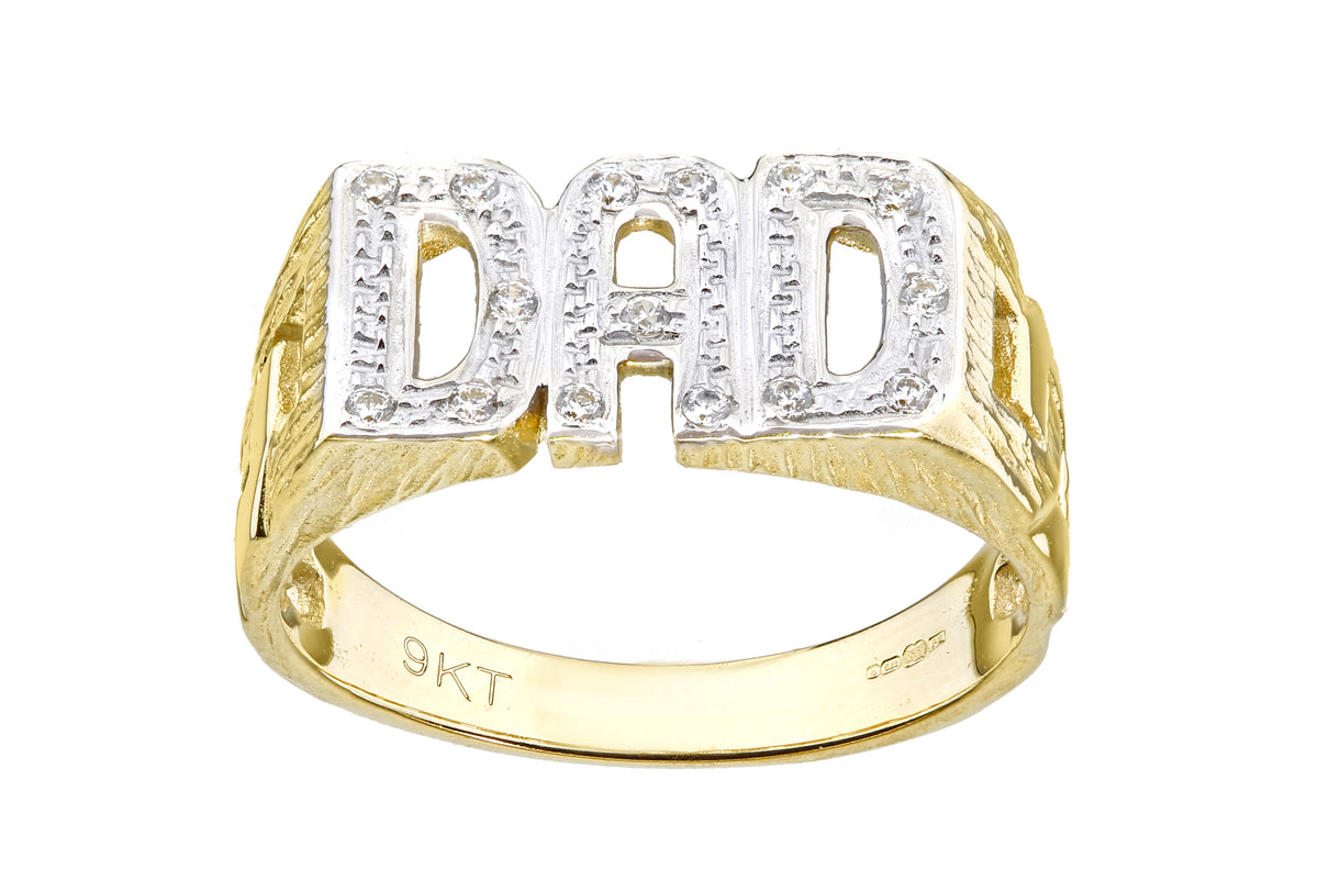 9ct Gold & Cubic Zirconia Dad Ring
