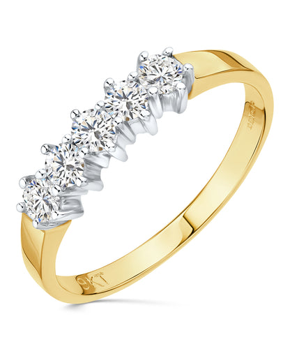 9ct Gold & Cubic Zirconia Five Stone Band Ring