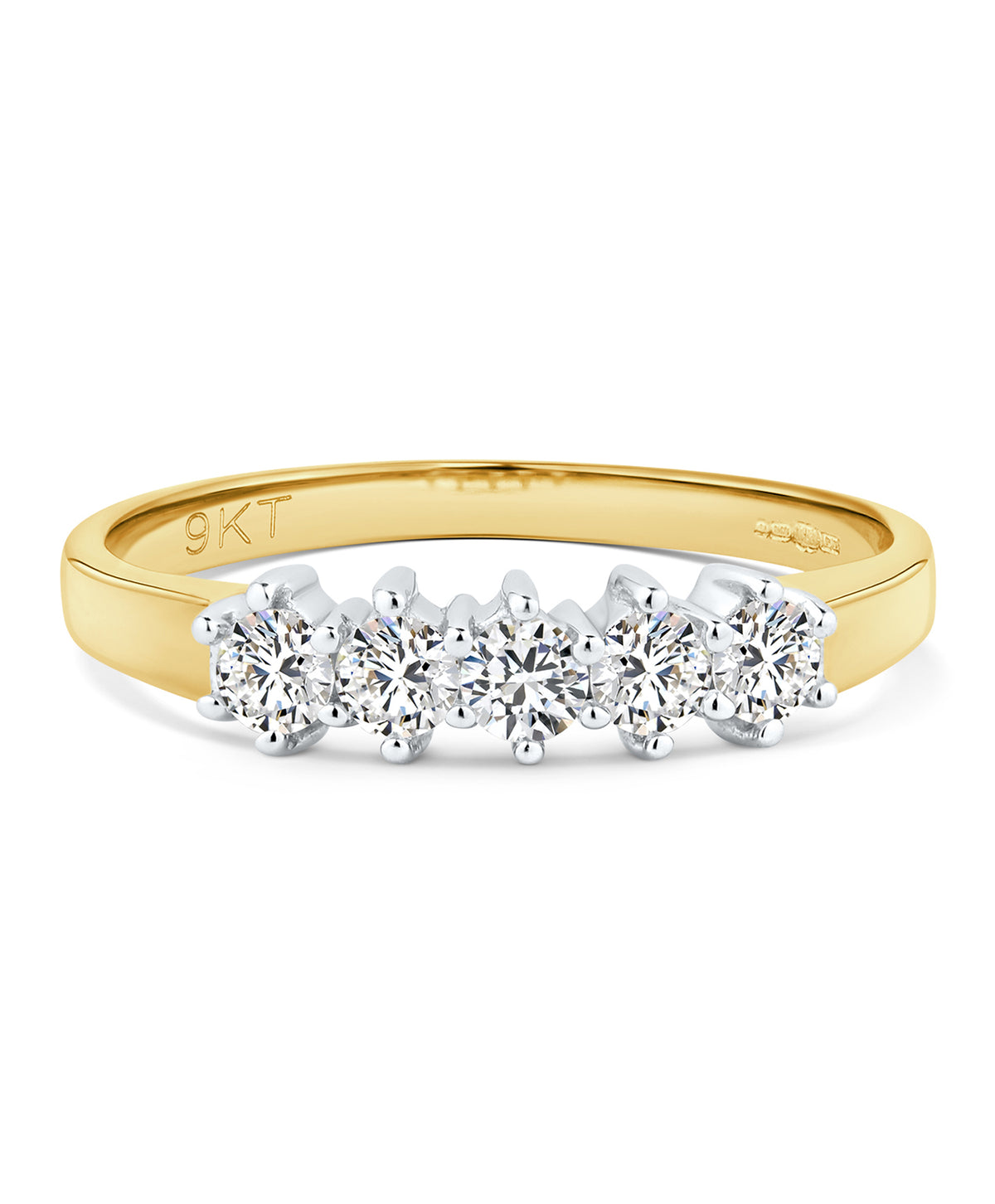 9ct Gold & Cubic Zirconia Five Stone Band Ring
