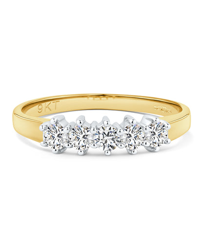 9ct Gold & Cubic Zirconia Five Stone Band Ring