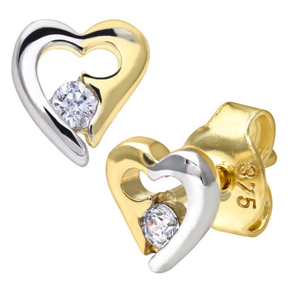 9ct Gold & Cubic Zirconia Heart Stud Earrings