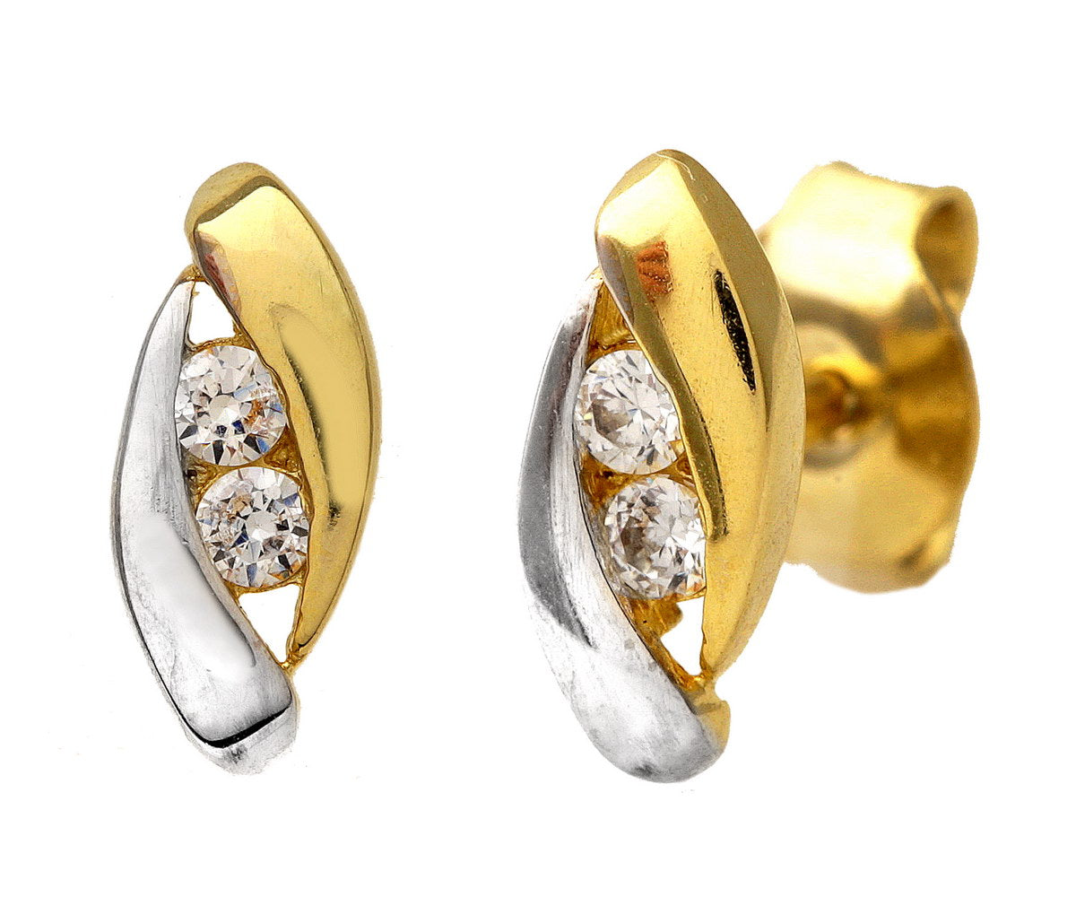 9ct Gold & Cubic Zirconia Oval Stud Earrings
