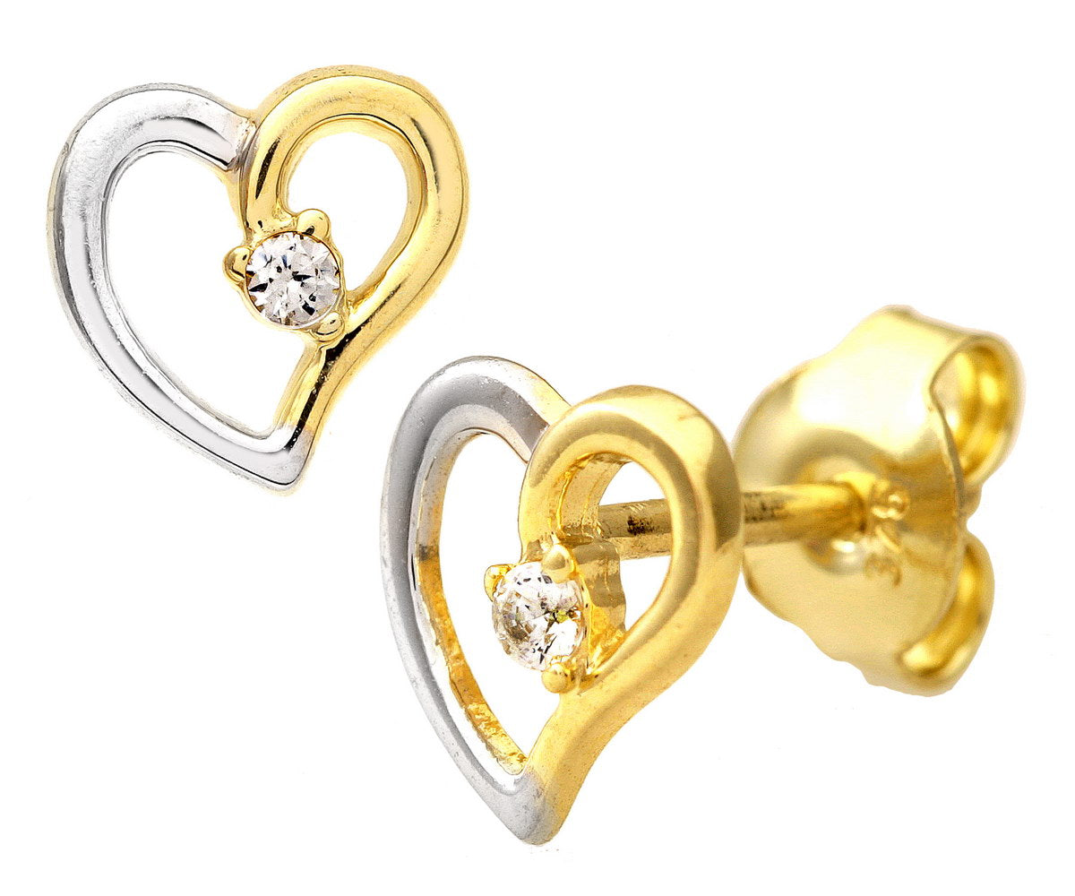 9ct Gold & Cubic Zirconia Heart Stud Earrings