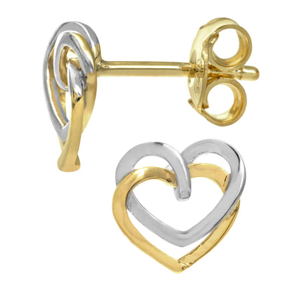 9ct Gold Double Heart Stud Earrings