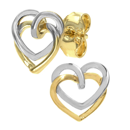 9ct Gold Double Heart Stud Earrings