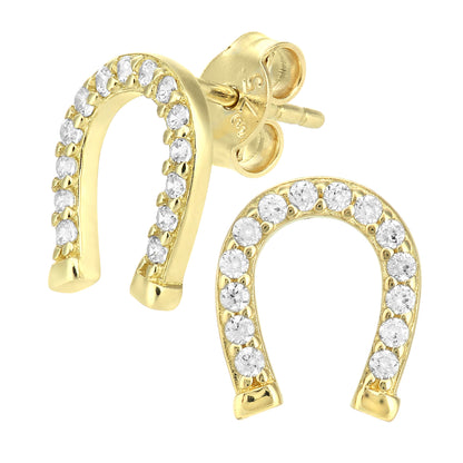 9ct Gold & Cubic Zirconia Horseshoe Stud Earrings