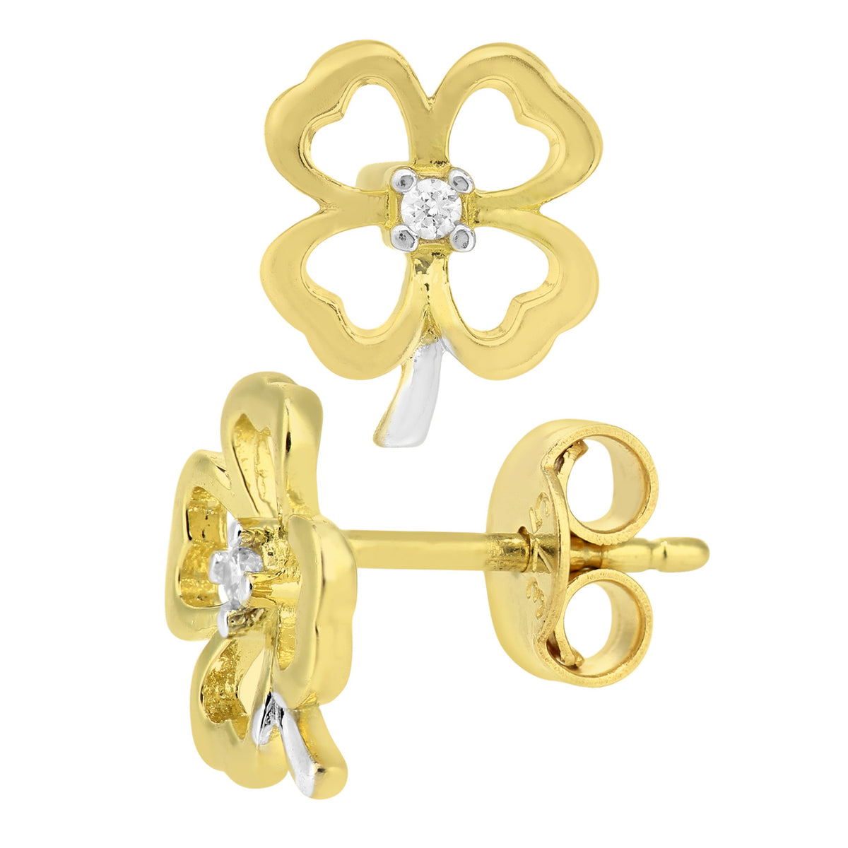 9ct Gold & Cubic Zirconia Clover Stud Earrings