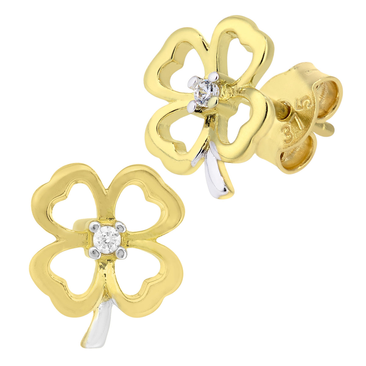 9ct Gold & Cubic Zirconia Clover Stud Earrings