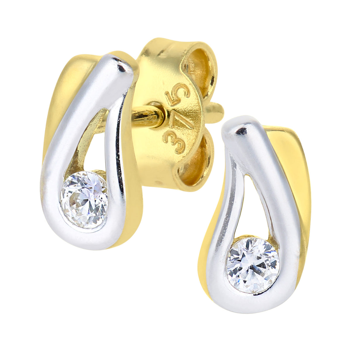 9ct Gold & Cubic Zirconia Teardrop Stud Earrings