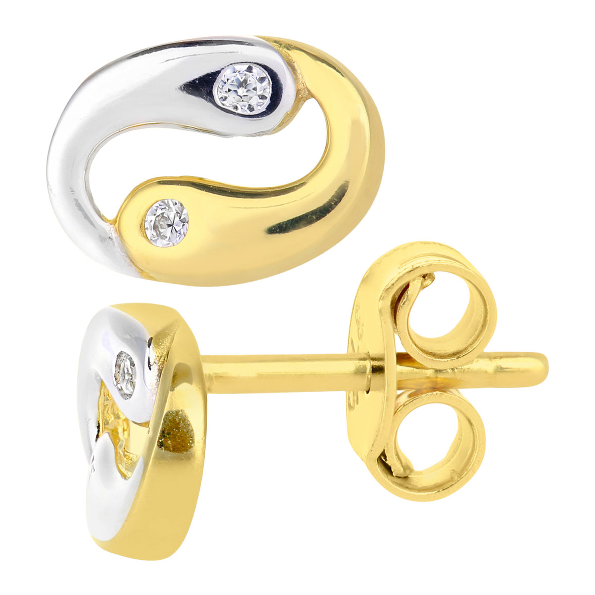 9ct Gold & Cubic Zirconia Yin and Yang Oval Stud Earrings