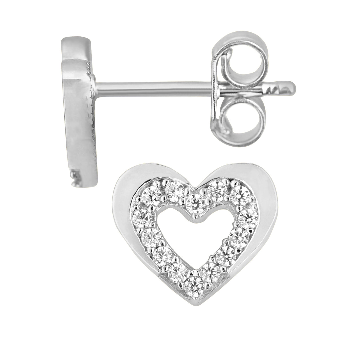 9ct White Gold & Cubic Zirconia Heart Stud Earrings