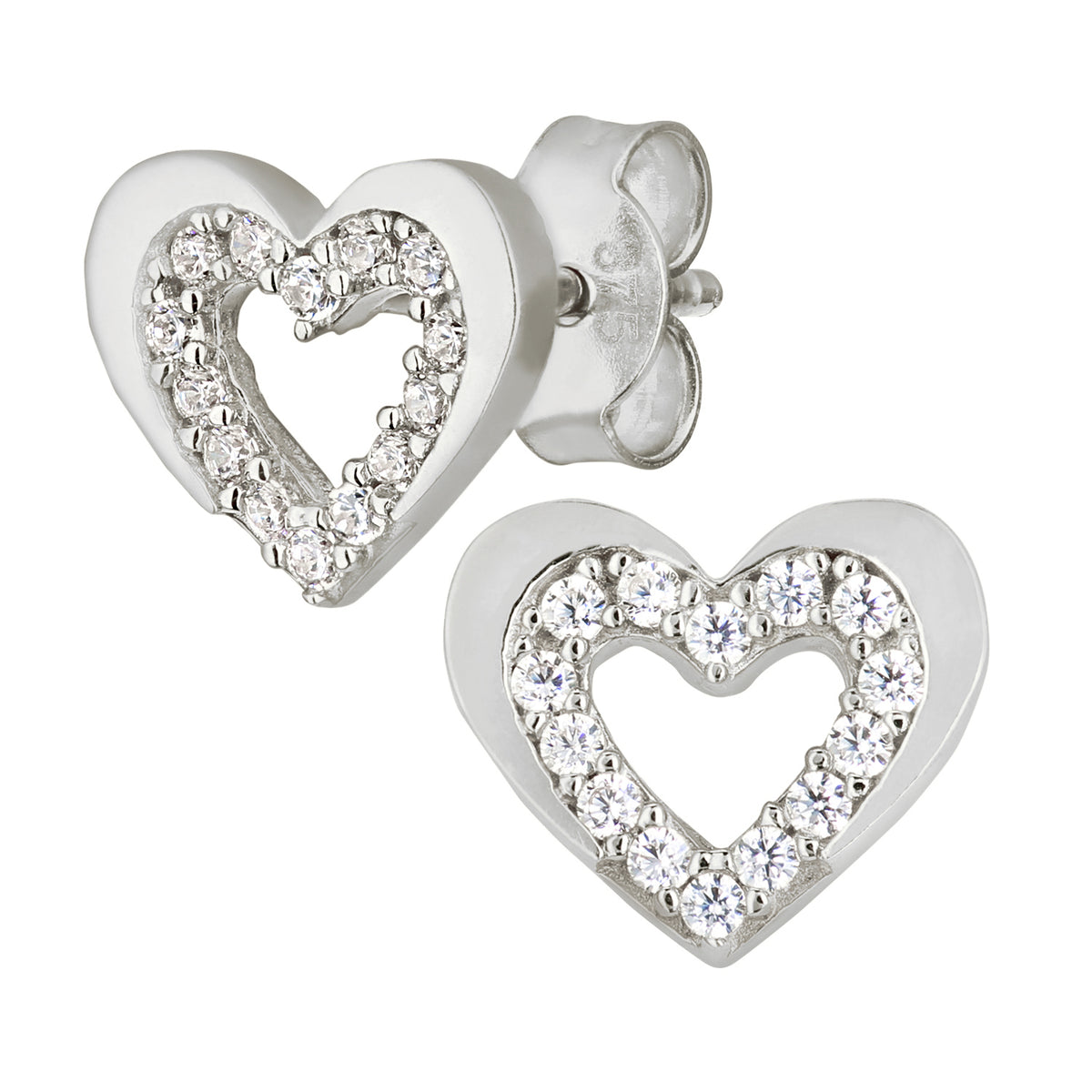 9ct White Gold & Cubic Zirconia Heart Stud Earrings