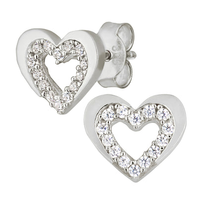 9ct White Gold & Cubic Zirconia Heart Stud Earrings