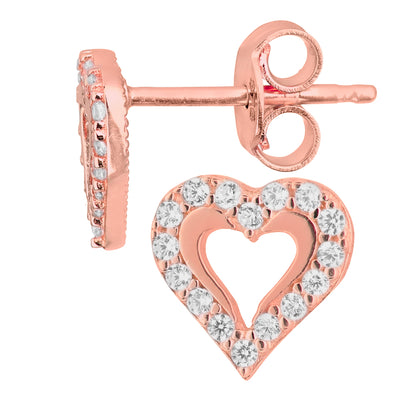 9ct Gold & Cubic Zirconia Heart Stud Earrings