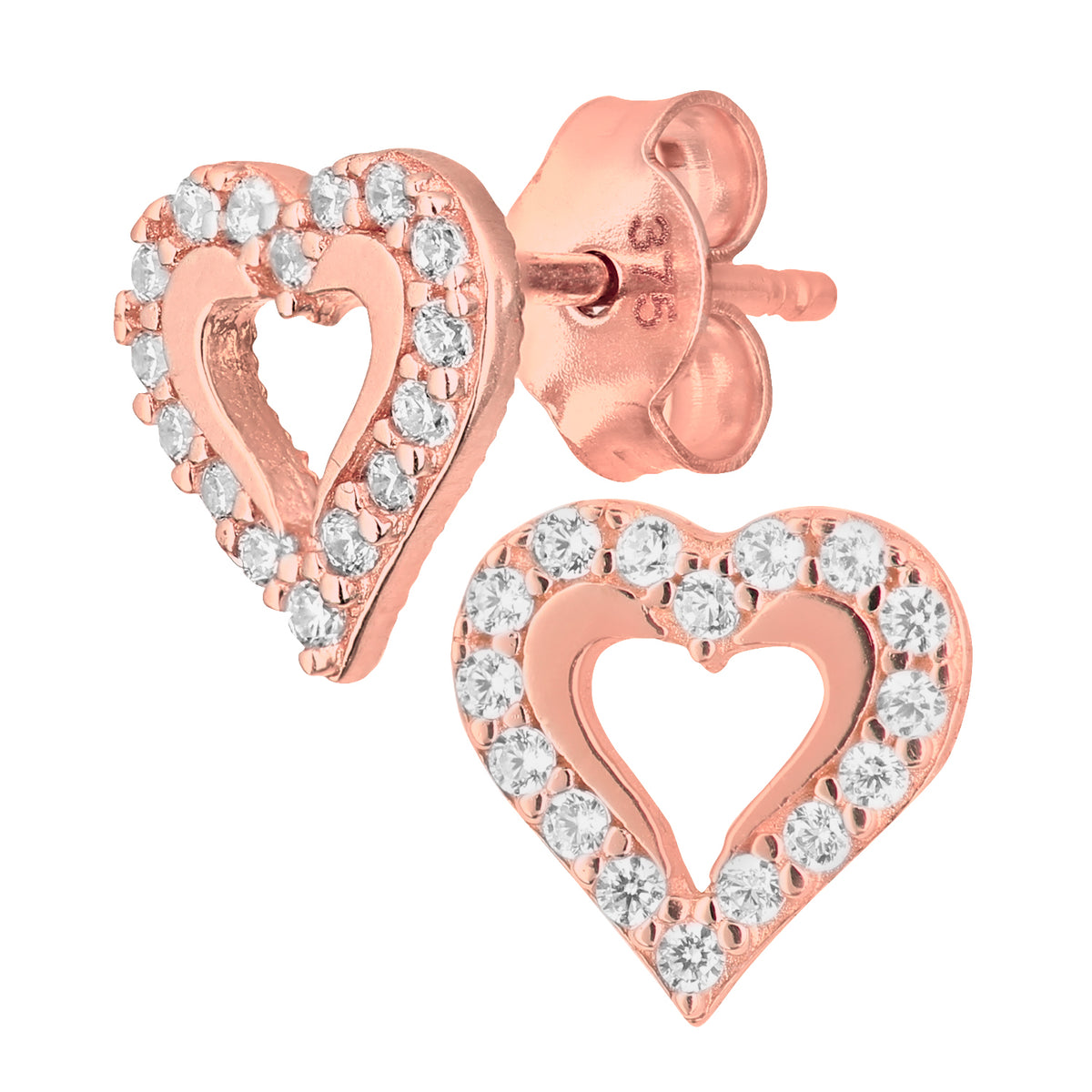 9ct Gold & Cubic Zirconia Heart Stud Earrings