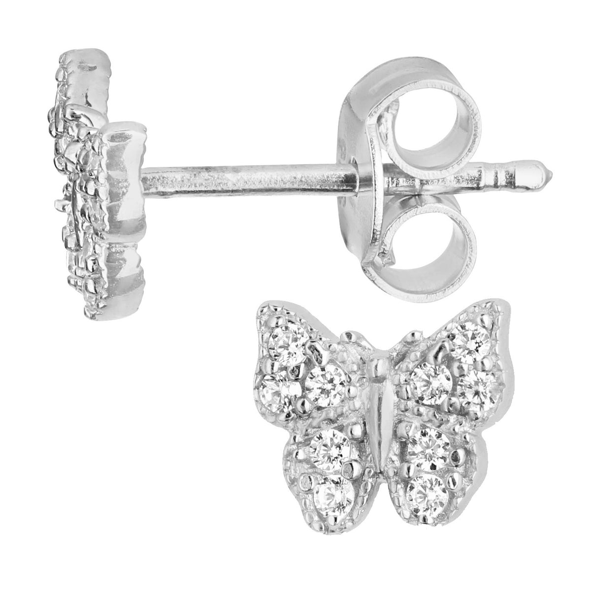 9ct White Gold & Cubic Zirconia Butterfly Stud Earrings