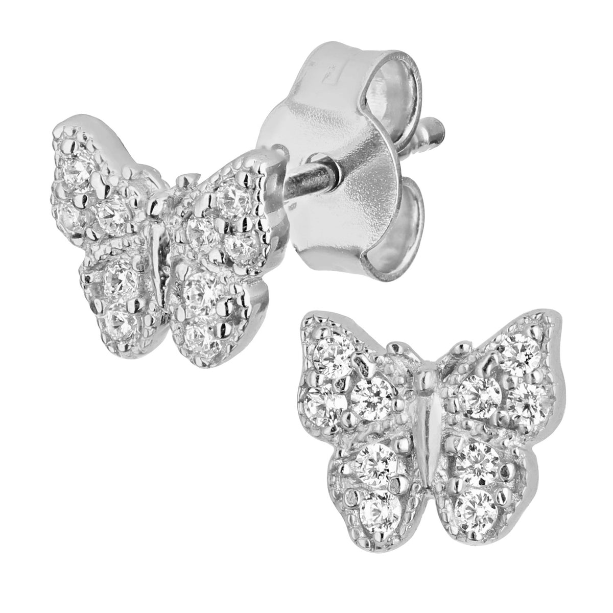 9ct White Gold & Cubic Zirconia Butterfly Stud Earrings