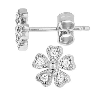 9ct White Gold & Cubic Zirconia Flower Stud Earrings
