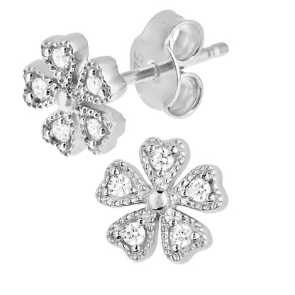 9ct White Gold & Cubic Zirconia Flower Stud Earrings