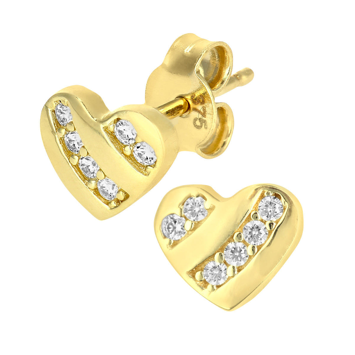 9ct Gold & Cubic Zirconia Heart Stud Earrings
