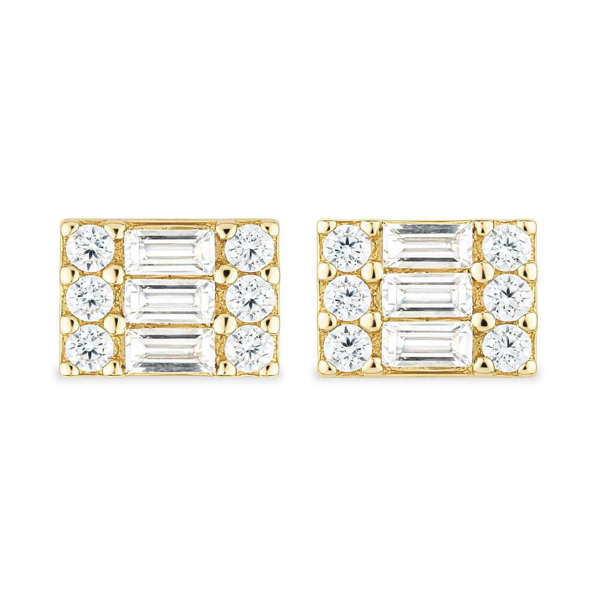 9ct Gold & Cubic Zirconia Rectangle Cluster Stud Earrings
