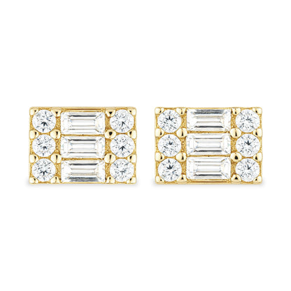 9ct Gold & Cubic Zirconia Rectangle Cluster Stud Earrings