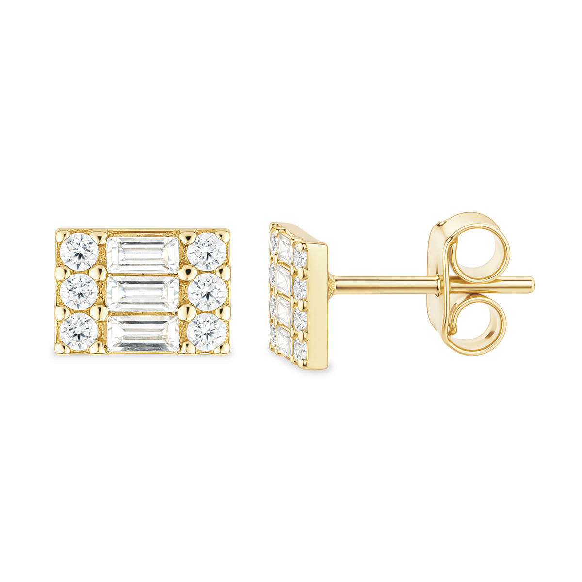 9ct Gold & Cubic Zirconia Rectangle Cluster Stud Earrings
