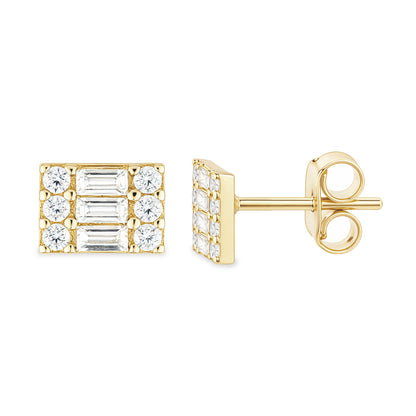 9ct Gold & Cubic Zirconia Rectangle Cluster Stud Earrings