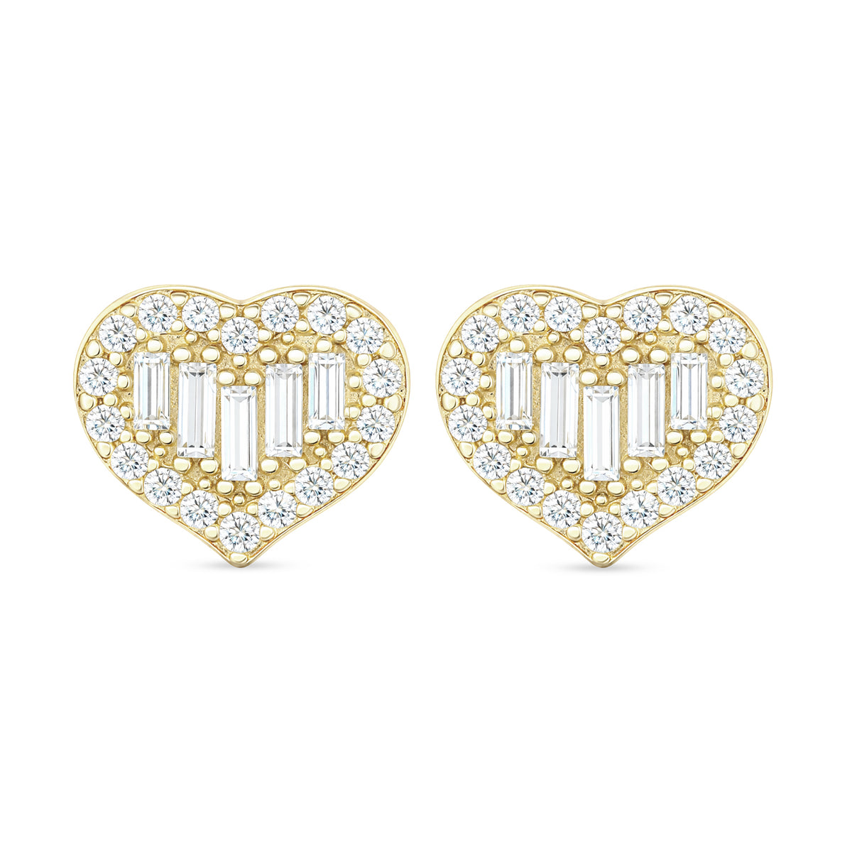 9ct Gold & Cubic Zirconia Heart Cluster Stud Earrings