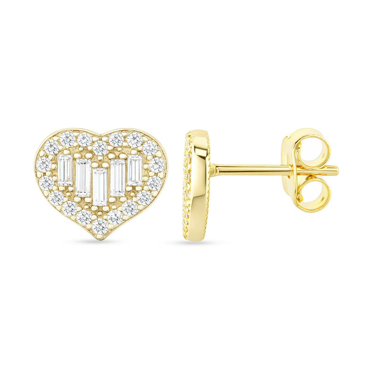 9ct Gold & Cubic Zirconia Heart Cluster Stud Earrings
