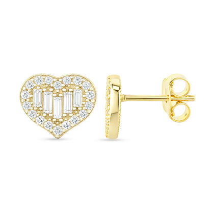 9ct Gold & Cubic Zirconia Heart Cluster Stud Earrings