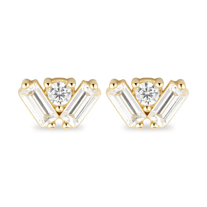 9ct Gold & Cubic Zirconia Triangle Cluster Stud Earrings