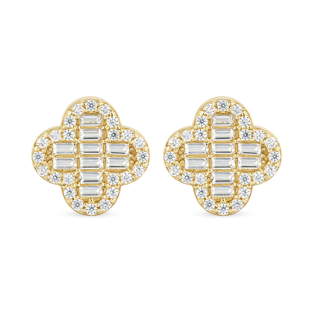 9ct Gold & Cubic Zirconia Flower Cluster Stud Earrings