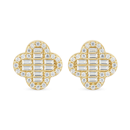 9ct Gold & Cubic Zirconia Flower Cluster Stud Earrings