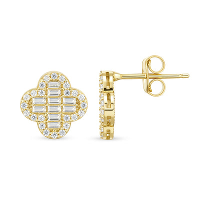 9ct Gold & Cubic Zirconia Flower Cluster Stud Earrings