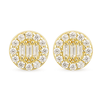 9ct Gold & Cubic Zirconia Round Cluster Stud Earrings