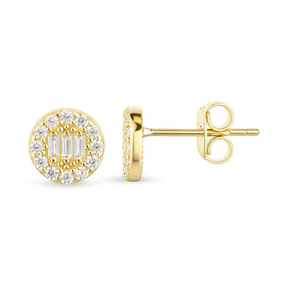 9ct Gold & Cubic Zirconia Round Cluster Stud Earrings