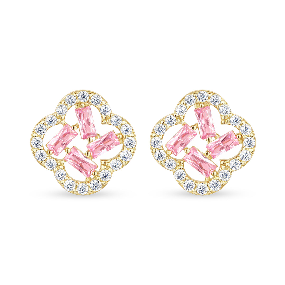 9ct Gold & Cubic Zirconia Flower Cluster Stud Earrings