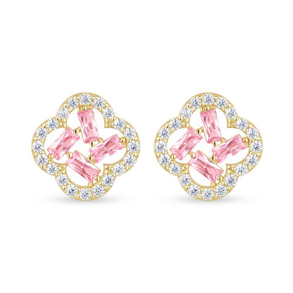 9ct Gold & Cubic Zirconia Flower Cluster Stud Earrings