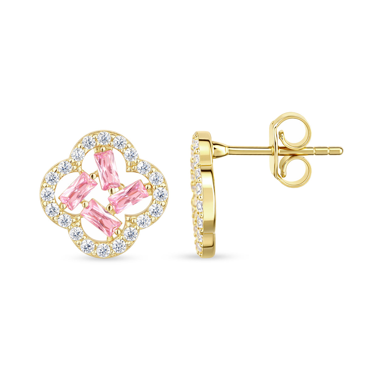 9ct Gold & Cubic Zirconia Flower Cluster Stud Earrings