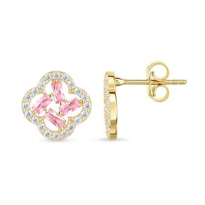 9ct Gold & Cubic Zirconia Flower Cluster Stud Earrings