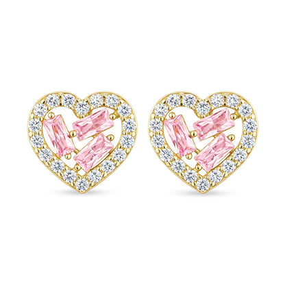 9ct Gold & Cubic Zirconia Heart Cluster Stud Earrings