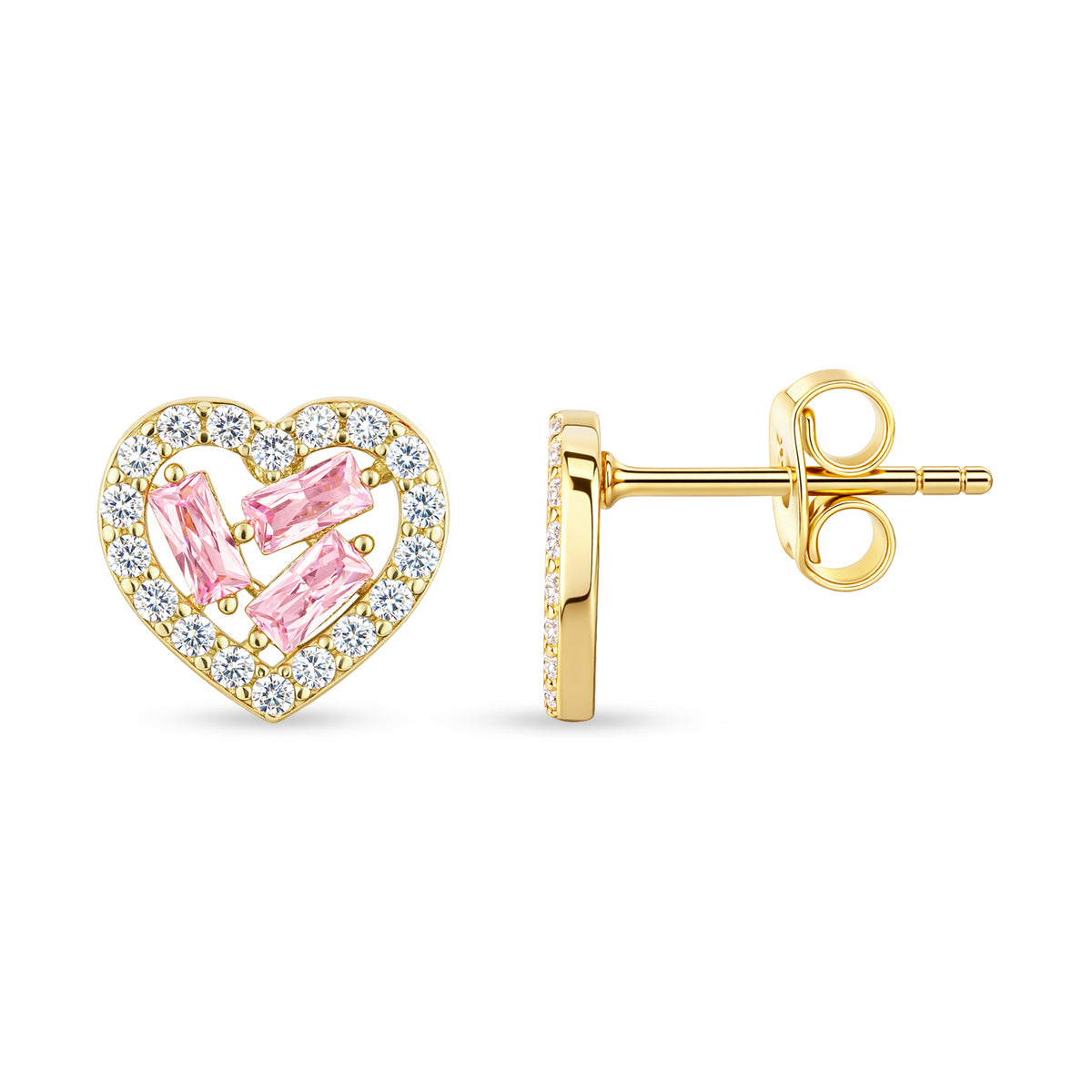 9ct Gold & Cubic Zirconia Heart Cluster Stud Earrings