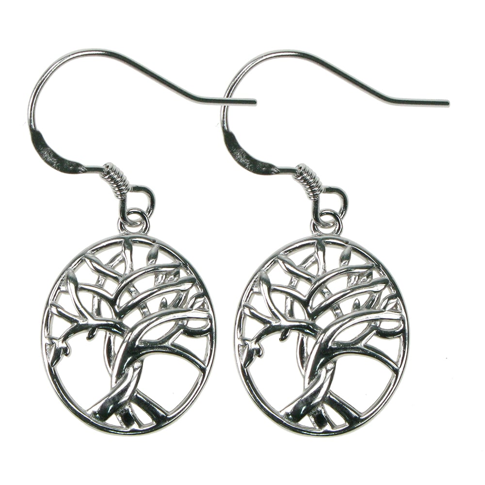 925 Silver Oval Tree of Life Drop Earrings